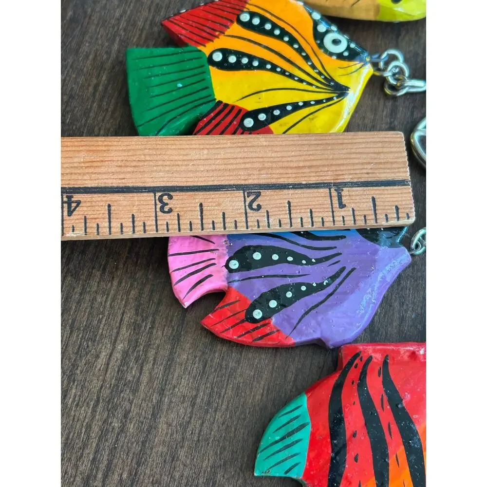 10 vintage hand-painted wooden tropical fish key chains ornaments